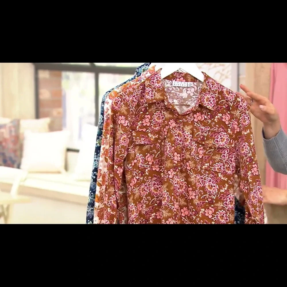 Joan Rivers Cotton Floral Print Flannel Button Front Shirt - Picture 3 of 4